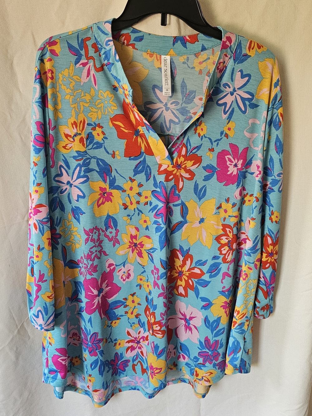 Dear Scarlett Bright Blue Floral Split-Neck Blouse